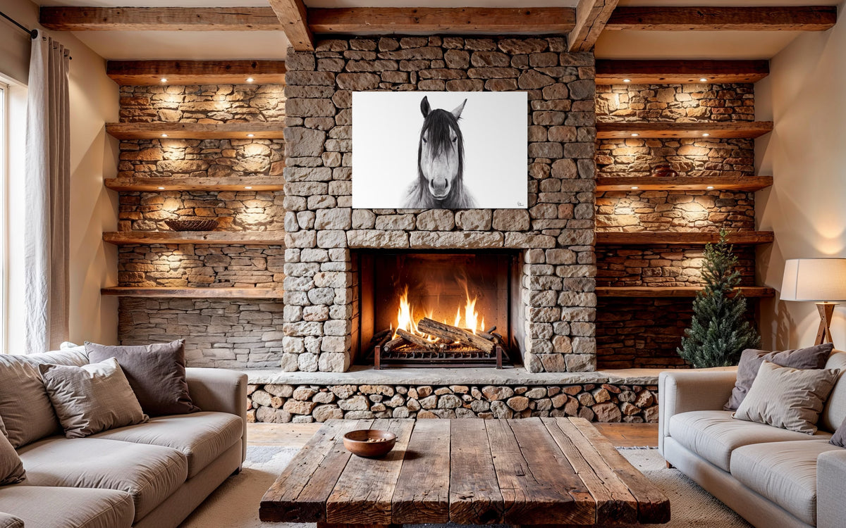 Wild and Free - Portrait — Modern Living Room, Above fireplace (32 x 48, Metal)