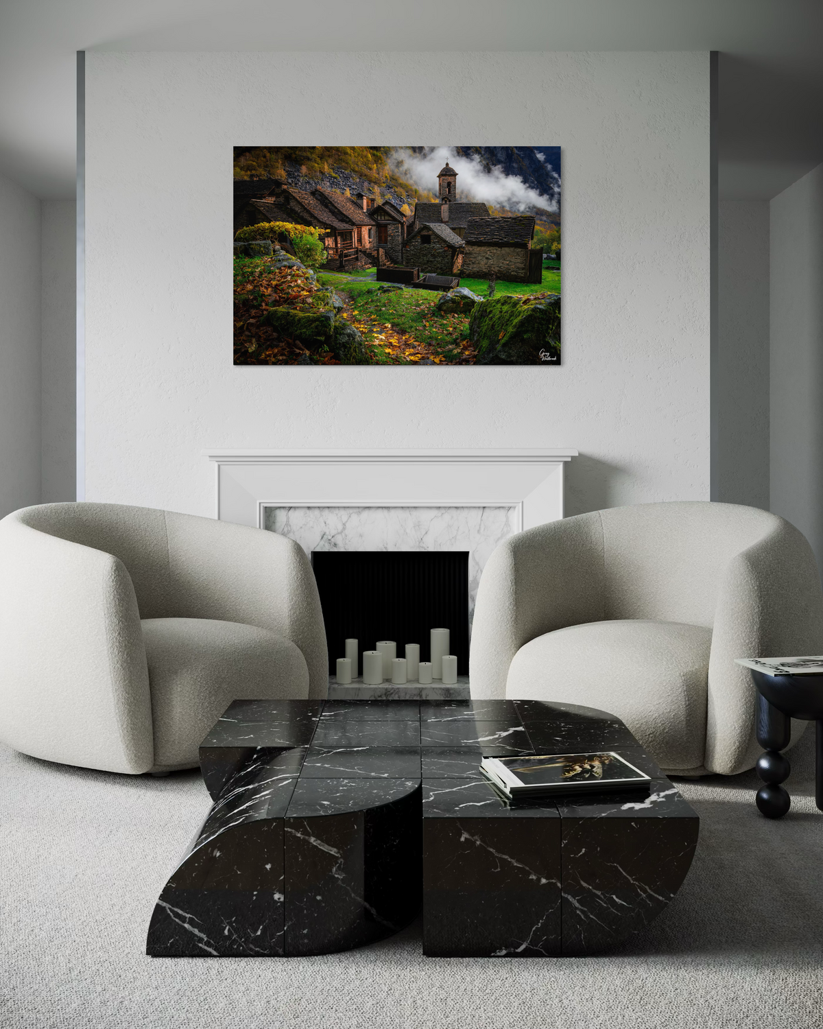 Stone and Silence — Modern Living Room, Above fireplace (40 x 60)