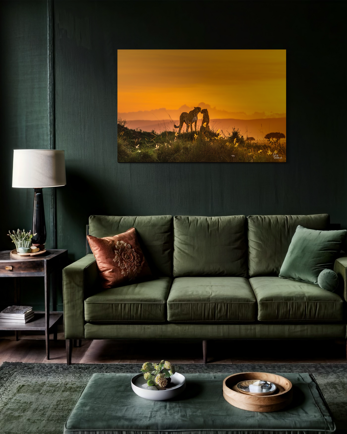 Tender Moment, Golden Light — Modern Living Room, Over sofa (32 x 48)