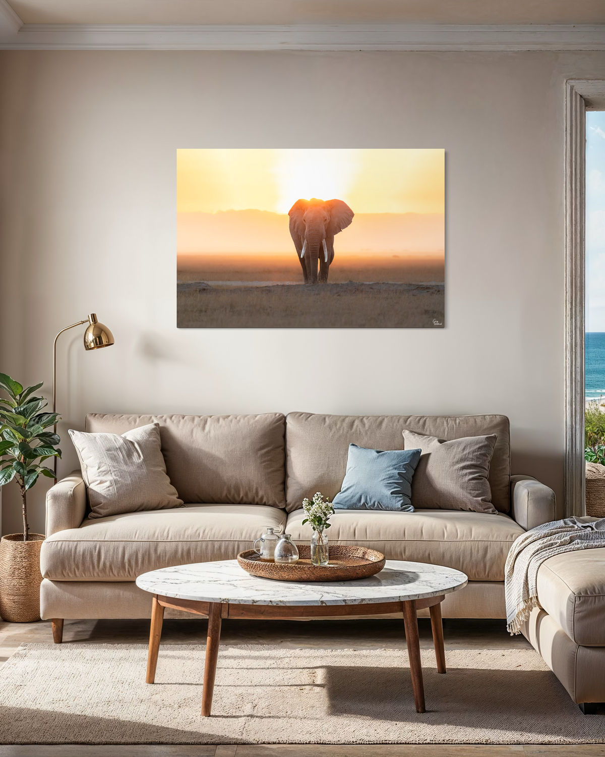 The Dawn Sentinel — Modern Living Room, Over sofa (32 x 48, Metal)