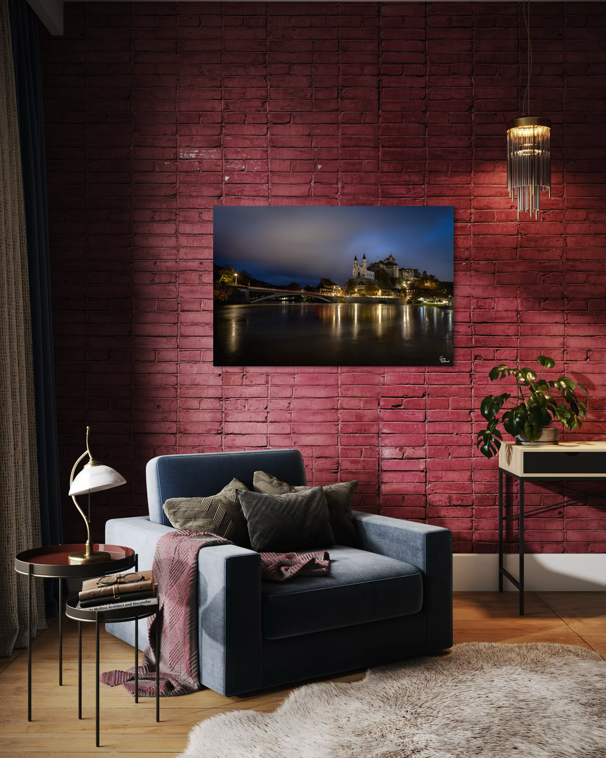 Aarburg in Blue Hour — Modern Living Room, Over sofa (32 x 48)