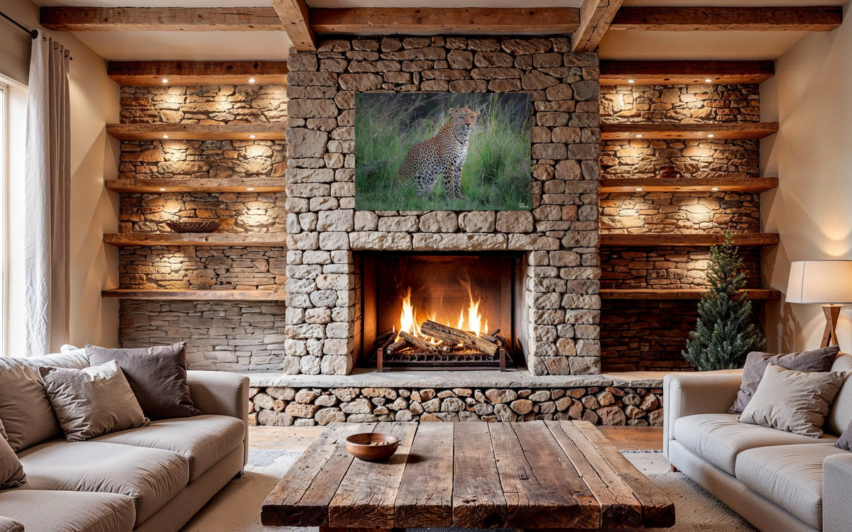 Hidden Beauty — Modern Living Room, Above fireplace (32 x 48, Metal)