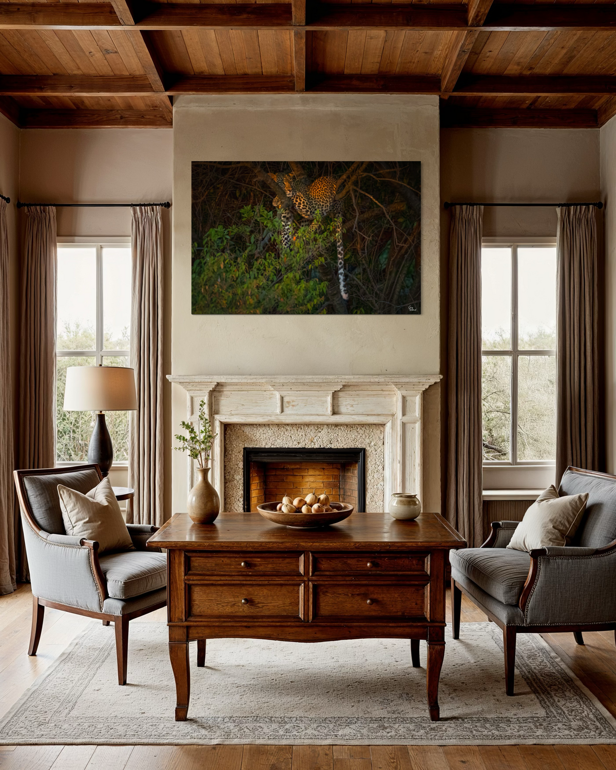 Golden Gaze — Modern Living Room, Above fireplace (40 x 60, Metal)
