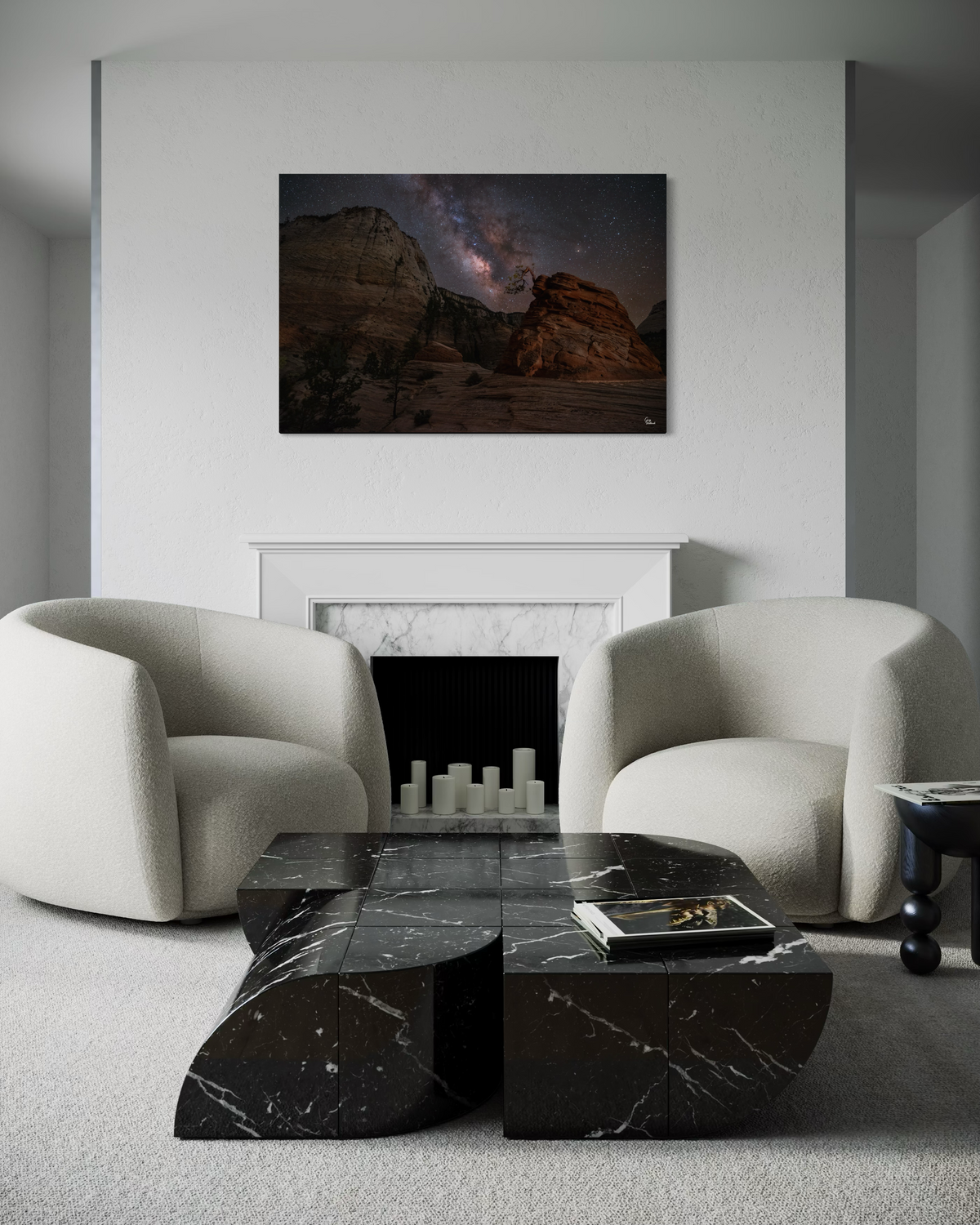 Starlit Sentinel — Modern Living Room, Above fireplace (40 x 60, Metal)