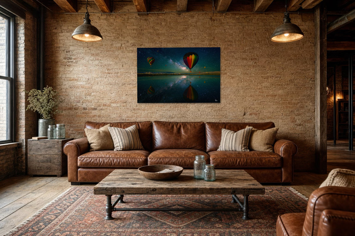 Celestial Drift — Modern Living Room, Over sofa (24 x 36, Metal)