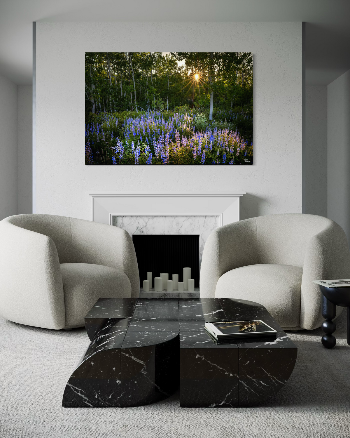 Sunset through the Aspens — Modern Living Room, Above fireplace (48 x 72, Acrylic)
