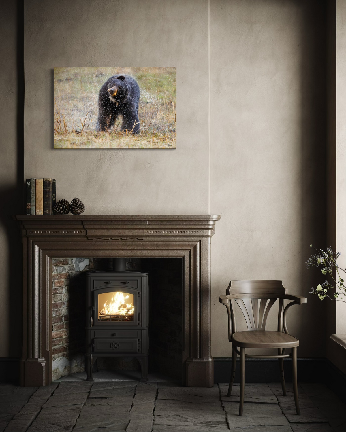 Shake it Off — Cabin, Above fireplace (24 x 36, Metal)